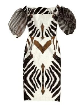 NWT Chiara Boni La Petite Robe Alithia Organza Sleeve Dress 6 Animal Print